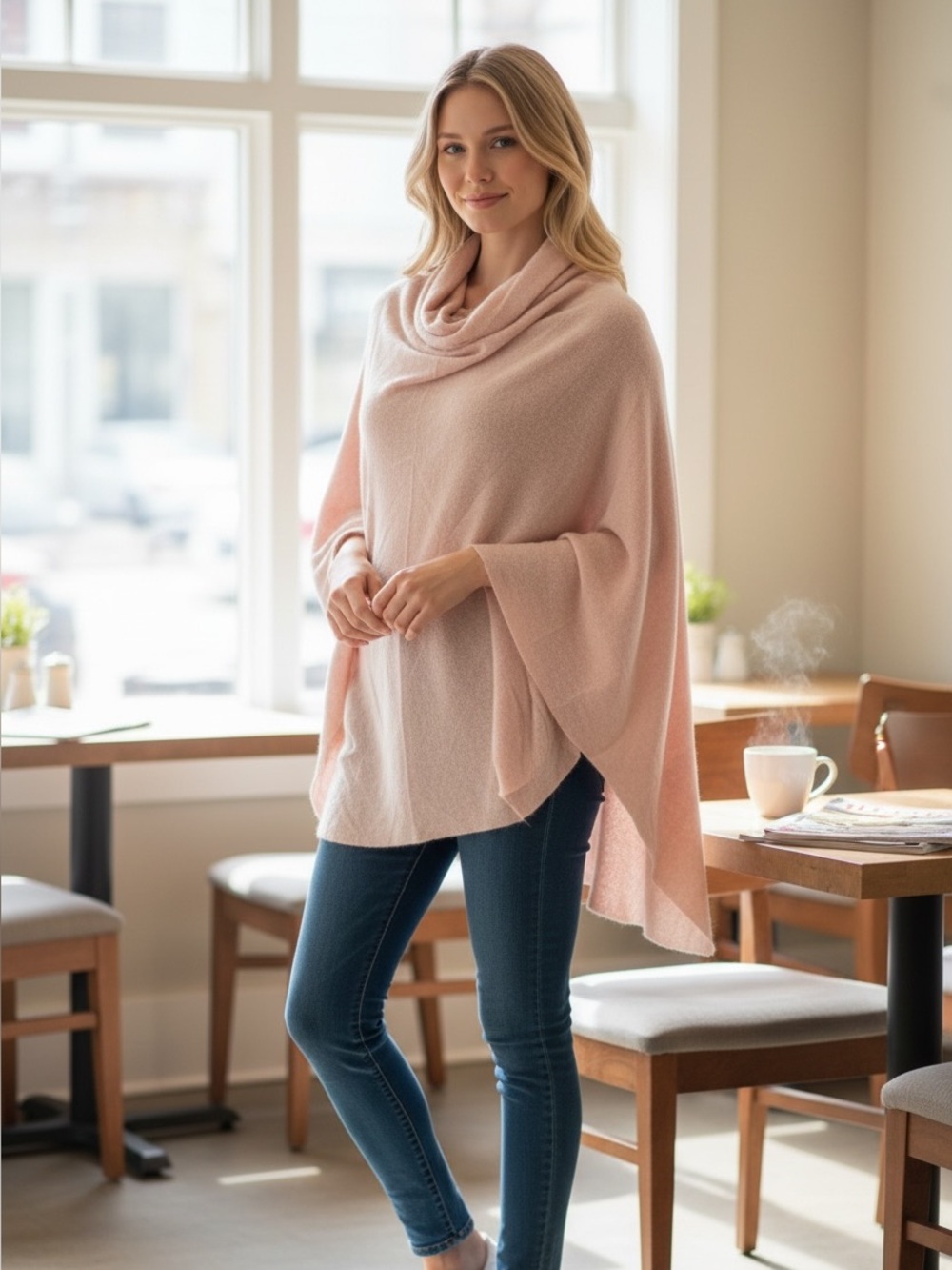 NWT Soulitude Blush Pink Cowl Neck Poncho Top | One Size fits Most